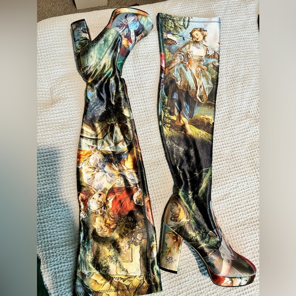 NEW Dolls Kill Da Vincis Demons Thigh High Boots Satin Size 10 NWOT - Picture 6 of 9